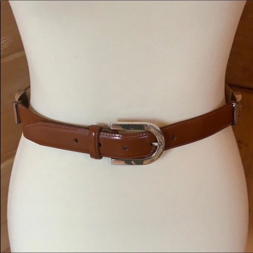 Talbots brown leather belt with silver accents Size Small